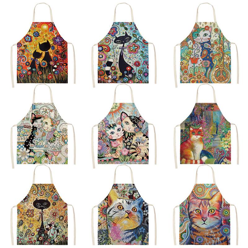 Women Kitchen Accessories - Flower Kitchen Cooking Apron Cute Cat